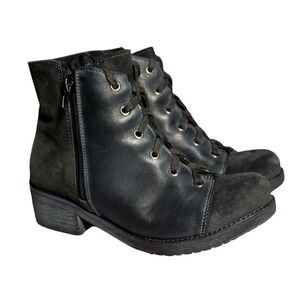 Naot Groovy Boots Women's Size EU 38 US 7 Black Leather Lace-up Side Zip Boho